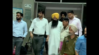 Amargarh MLA Jaswant Singh Gajjanmajra being taken into custody on Thursday after he was discharged from PGI. (HT file) Amargarh MLA Jaswant Singh Gajjanmajra being taken into custody on Thursday after he was discharged from PGI. (HT file)
