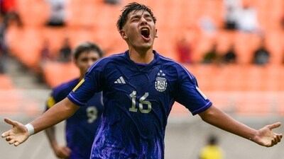 Argentina's Thiago Ezequiel Laplace celebrates scoring a goal. (AFP)