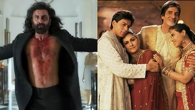 Ranbir Kapoor in Animal (L); a still from Kabhi Khushi Kabhie Gham.