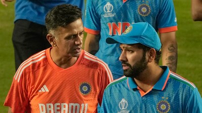 Ahmedabad: India's head coach Rahul Dravid with skipper Rohit Sharma after the ICC Men's Cricket World Cup 2023 finals, at the Narendra Modi Stadium (PTI) Ahmedabad: India's head coach Rahul Dravid with skipper Rohit Sharma after the ICC Men's Cricket World Cup 2023 finals, at the Narendra Modi Stadium (PTI)