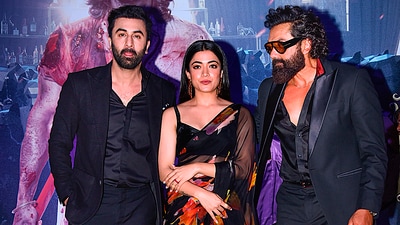 Ranbir Kapoor, Rashmika Mandanna, and Bobby Deol made it to the venue despite the hullabaloo. Ranbir was seen wearing an all-black outfit, while Rashmika looked stunning in a printed saree. Bobby also opted for a black suit. (PTI) Ranbir Kapoor, Rashmika Mandanna, and Bobby Deol made it to the venue despite the hullabaloo. Ranbir was seen wearing an all-black outfit, while Rashmika looked stunning in a printed saree. Bobby also opted for a black suit. (PTI)