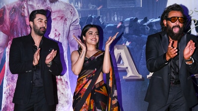 Several barricades and heavy security were deployed to keep things in order, However, as the cast and team of Animal arrived they were mobbed by their admirers. Ranbir Kapoor, Rashmika Mandanna and Bobby Deol also posed together for the media at the Animal trailer launch event in Delhi. (PTI) Several barricades and heavy security were deployed to keep things in order, However, as the cast and team of Animal arrived they were mobbed by their admirers. Ranbir Kapoor, Rashmika Mandanna and Bobby Deol also posed together for the media at the Animal trailer launch event in Delhi. (PTI)