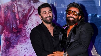Actors Ranbir Kapoor and Bobby Deol at the trailer launch of their upcoming film Animal in Delhi on Thursday. The two will be seen as enemies in the upcoming film, which will be released in theaters on December 1. (PTI) Actors Ranbir Kapoor and Bobby Deol at the trailer launch of their upcoming film Animal in Delhi on Thursday. The two will be seen as enemies in the upcoming film, which will be released in theaters on December 1. (PTI)