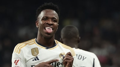 Real Madrid's Brazilian forward #07 Vinicius Junior celebrates scoring his team's third goal (AFP) Real Madrid's Brazilian forward #07 Vinicius Junior celebrates scoring his team's third goal (AFP)