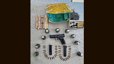 The arms, ammo was dropped by a quadcopter in a seasonal rivulet. (HT Photo)