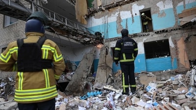 Rescuers clear debris in a hospital in Selydove, Donetsk region on November 22, 2023, damaged by a Russian missile strike (AFP) Rescuers clear debris in a hospital in Selydove, Donetsk region on November 22, 2023, damaged by a Russian missile strike (AFP)