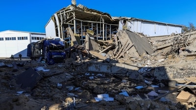 A warehouse area damaged by a Russian missile strike in Kherson, Ukraine on October 31. (Reuters)