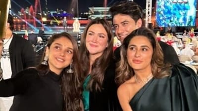 Aditi Rao Hydari, Ayesha Fazli, Ali Zafar and Nargis Fakhri at Dubai event. Aditi Rao Hydari, Ayesha Fazli, Ali Zafar and Nargis Fakhri at Dubai event.