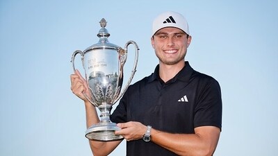 Ludvig Aberg of Sweden poses for a photo with the trophy after winning The RSM Classic. (Getty) Ludvig Aberg of Sweden poses for a photo with the trophy after winning The RSM Classic. (Getty)