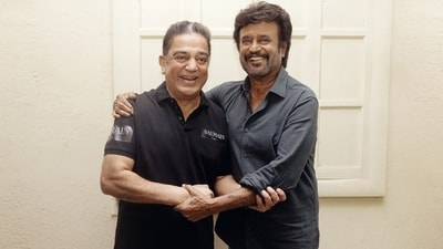 Kamal Haasan and Rajinikanth greet each other. Kamal Haasan and Rajinikanth greet each other.