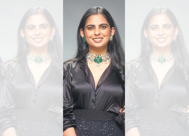 Isha Ambani Piramal wore an emerald choker at the Jio Plaza party. (Shutterstock) Isha Ambani Piramal wore an emerald choker at the Jio Plaza party. (Shutterstock)