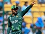 Pakistan's captain Babar Azam gestures during the 2023 ICC Men's Cricket World Cup one-day international (ODI) match between New Zealand and Pakistan Pakistan's captain Babar Azam gestures during the 2023 ICC Men's Cricket World Cup one-day international (ODI) match between New Zealand and Pakistan