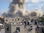An explosion takes place in what Israel military said was a tunnel at AI Shifa Hospital complex before a temporary truce between Israel and Hamas came into effect, in Gaza.