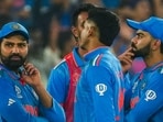 India's Rohit Sharma, Virat Kohli and other players during the ICC Men's Cricket World Cup 2023 final match between India and Australia