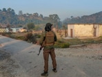 Rajouri: Security personnel stand guard during an encounter with terrorists, at Baji Maal area of Rajouri district, Thursday, Nov. 23, 2023. Rajouri: Security personnel stand guard during an encounter with terrorists, at Baji Maal area of Rajouri district, Thursday, Nov. 23, 2023.