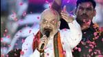 Union home minister Amit Shah during a public rally in Nizamabad district. (PTI)