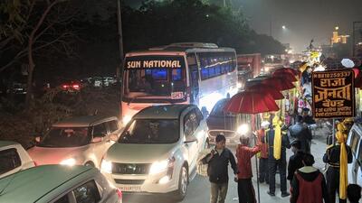 A wedding procession causes traffic congestion in Pandav Nagar, in Ghaziabad, on Friday. (Sakib Ali/HT Photo) A wedding procession causes traffic congestion in Pandav Nagar, in Ghaziabad, on Friday. (Sakib Ali/HT Photo)