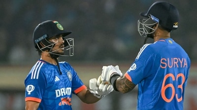 India's captain Suryakumar Yadav and Ishan Kishan (L) bump their fists during the first Twenty20 international cricket match between India and Australia at the Y.S. Rajasekhara Reddy Cricket Stadium in Visakhapatnam (AFP) India's captain Suryakumar Yadav and Ishan Kishan (L) bump their fists during the first Twenty20 international cricket match between India and Australia at the Y.S. Rajasekhara Reddy Cricket Stadium in Visakhapatnam (AFP)