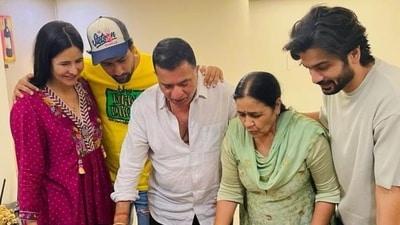 Katrina Kaif shares happy picture from father-in-law Sham Kaushal's birthday celebration. Katrina Kaif shares happy picture from father-in-law Sham Kaushal's birthday celebration.