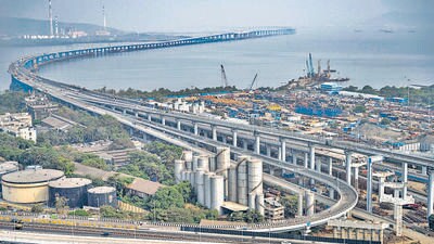 Mumbai, India - Nov. 16, 2023: Top view of Mumbai Trans Hbr Link road after 98% work is completed in Mumbai, India, on Thursday, November 16, 2023. (Photo by Satish Bate/ Hindustan Times) (Hindustan Times)