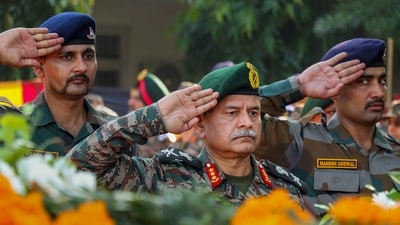 General Officer Commanding-in-Chief Northern Command of Army Lt General Upendra Dwivedi pays homage to martyrs killed in an encounter with terrorists in Rajouri district. (PTI) General Officer Commanding-in-Chief Northern Command of Army Lt General Upendra Dwivedi pays homage to martyrs killed in an encounter with terrorists in Rajouri district. (PTI)