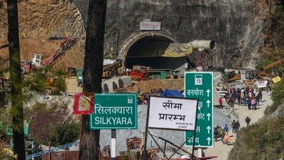 Uttarkashi: A view near the under-construction Silkyara tunnel as drilling through the rubble to extract 41 trapped workers remains stalled, in Uttarkashi district, Friday, Nov. 24, 2023. (PTI Photo/Arun Sharma)(PTI11_24_2023_000146A) (PTI) Uttarkashi: A view near the under-construction Silkyara tunnel as drilling through the rubble to extract 41 trapped workers remains stalled, in Uttarkashi district, Friday, Nov. 24, 2023. (PTI Photo/Arun Sharma)(PTI11_24_2023_000146A) (PTI)