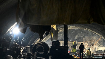 The drilling work at the Uttarkashi tunnel encountered a glitch again on Friday. (PTI) The drilling work at the Uttarkashi tunnel encountered a glitch again on Friday. (PTI)