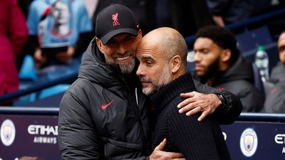 Manchester City manager Pep Guardiola with Liverpool manager Juergen Klopp (File photo) (Action Images via Reuters)