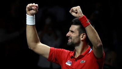 Serbia's Novak Djokovic celebrates winning his match in the quarter final against Britain's Cameron Norrie (REUTERS)