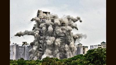 The Supertech “twin towers” in Noida were brought down after a controlled implosion in August 2022. (Hindustan Times)
