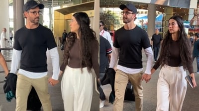 Hrithik Roshan and Saba Azad at Mumbai airport. Hrithik Roshan and Saba Azad at Mumbai airport.