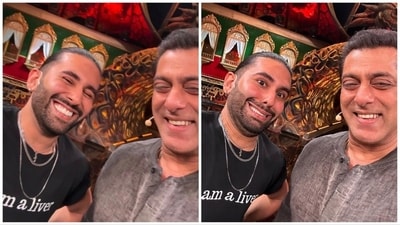 Social media sensation, Orhan Awatramani, aka Orry, poses with Bigg Boss 17 host Salman Khan. Social media sensation, Orhan Awatramani, aka Orry, poses with Bigg Boss 17 host Salman Khan.