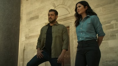 Salman Khan and Katrina Kaif in a still from Tiger 3. Salman Khan and Katrina Kaif in a still from Tiger 3.