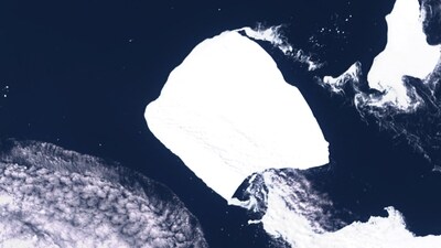 A satellite imagery of the world's largest iceberg, named A23a, seen in Antarctica. (Reuters)