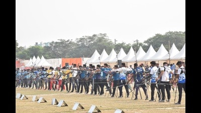 Archery competition underway in Ayodhya. (HT PHOTO) Archery competition underway in Ayodhya. (HT PHOTO)