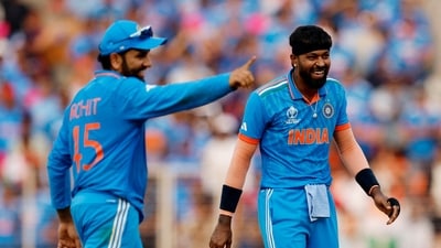 India's Hardik Pandya celebrates with Rohit Sharma (REUTERS)