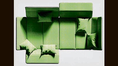 Couch in an Envelope, a foldable sofa that can be flat-packed and carried around like a giant rectangular shopping bag. (Panter & Tourron) Couch in an Envelope, a foldable sofa that can be flat-packed and carried around like a giant rectangular shopping bag. (Panter & Tourron)