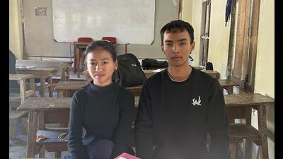 Labiakcliki (left) and Ngunliansanga at school in Zokhawthar. (Prawesh Lama/HT Photo) Labiakcliki (left) and Ngunliansanga at school in Zokhawthar. (Prawesh Lama/HT Photo)