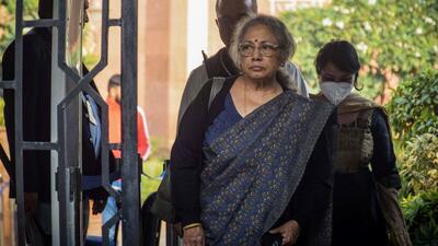 Madhavi Vishwanathan (mother of Soumya Vishwanathan) at the Saket court on Saturday. (Raj K Raj/ HT Photo) Madhavi Vishwanathan (mother of Soumya Vishwanathan) at the Saket court on Saturday. (Raj K Raj/ HT Photo)