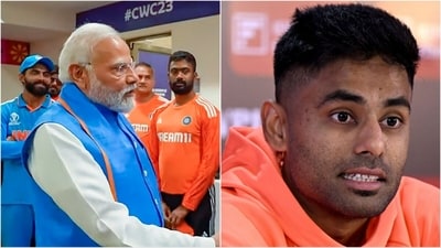 PM Narendra Modi visits the Indian dressing room (L); Suryakumar Yadav (File) PM Narendra Modi visits the Indian dressing room (L); Suryakumar Yadav (File)