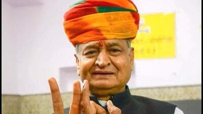 Rajasthan chief minister Ashok Gehlot after casting his vote at a polling booth in Jodhpur district.
