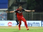 Shahbaz Ahmed of Royal Challengers Bangalore celebrates the wicket of Abdul Samad of Sunrisers Hyderabad 