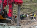Vertical drilling going amid the rescue operation to extract 41 workers trapped inside the under-construction Silkyara Bend-Barkot Tunnel Vertical drilling going amid the rescue operation to extract 41 workers trapped inside the under-construction Silkyara Bend-Barkot Tunnel
