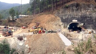 Vertical drilling started at the Uttarkashi tunnel site on Sunday. (ANI) Vertical drilling started at the Uttarkashi tunnel site on Sunday. (ANI)