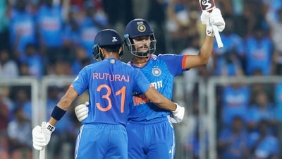 Yashasvi Jaiswal celebrates his half-century during 2nd T20I match against Australia at Greenfield International Stadium in Thiruvananthapuram (ICC Twitter) Yashasvi Jaiswal celebrates his half-century during 2nd T20I match against Australia at Greenfield International Stadium in Thiruvananthapuram (ICC Twitter)