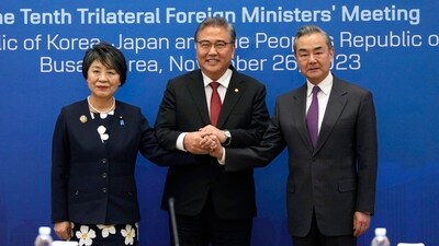 The three foreign ministers met in the South Korean port of Busan for their first such meeting since 2019 (File) The three foreign ministers met in the South Korean port of Busan for their first such meeting since 2019 (File)