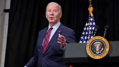 Israel-Hamas War: US president Joe Biden responds to a reporter as he leaves after speaking in Nantucket. (AP) Israel-Hamas War: US president Joe Biden responds to a reporter as he leaves after speaking in Nantucket. (AP)