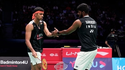 India's Satwiksairaj Rankireddy and Chirag Shetty (L) react during the men's doubles final match of the BWF World Tour China Masters 2023 badminton tournament against China's Wang Chang and Liang Weikeng in Shenzhen (AFP) India's Satwiksairaj Rankireddy and Chirag Shetty (L) react during the men's doubles final match of the BWF World Tour China Masters 2023 badminton tournament against China's Wang Chang and Liang Weikeng in Shenzhen (AFP)