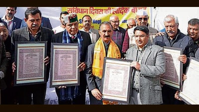 CM Sukhvinder Singh Sukhu during the Constitution Day programme in Shimla on Sunday (HT Photo)