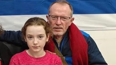 Emily Hand, a nine-year-old Irish-Israeli, reunited with her father, Thomas, after being kidnapped for 50 days by Hamas in Gaza. Emily Hand, a nine-year-old Irish-Israeli, reunited with her father, Thomas, after being kidnapped for 50 days by Hamas in Gaza.